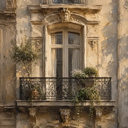 Botanical Balcony Parisian Architecture Wall Art Canvas Print