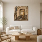 Ornate Window Parisian Architecture Wall Art Canvas Print styled in a refined neutral interior