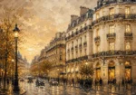 Golden Boulevard Parisian Architecture Wall Art Canvas Print