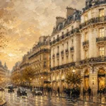 Golden Boulevard Parisian Architecture Wall Art Canvas Print