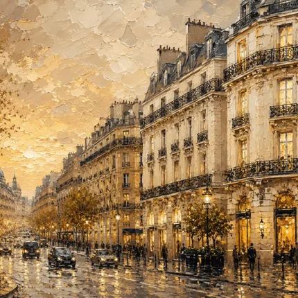 Golden Boulevard Parisian Architecture Wall Art Canvas Print