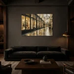 Covered Passage Parisian Architecture Wall Art Canvas Print shown in a warm modern interior