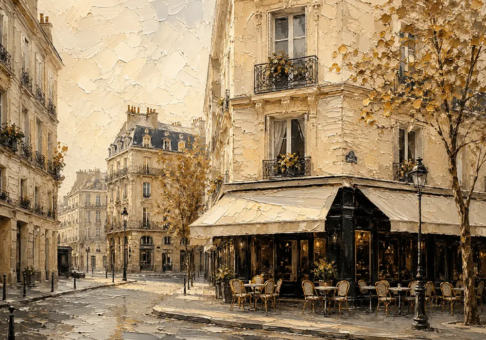 Paris Café Corner Parisian Architecture Wall Art Canvas Print