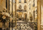 Rose Balcony Parisian Architecture Wall Art Canvas Print