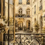 Rose Balcony Parisian Architecture Wall Art Canvas Print