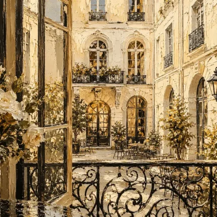 Rose Balcony Parisian Architecture Wall Art Canvas Print