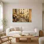 Rose Balcony Parisian Architecture Wall Art Canvas Print styled in a refined neutral interior