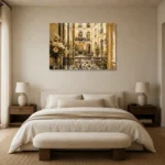 Rose Balcony Parisian Architecture Wall Art Canvas Print showcased in an elegant minimalist interior