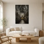 Cathedral Nave Gothic Architecture Wall Art Canvas Print styled in a refined neutral interior