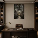 Cathedral Nave Gothic Architecture Wall Art Canvas Print displayed in a contemporary gallery-inspired room