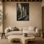 Cloister Arcade Gothic Architecture Wall Art Canvas Print presented in a sophisticated home setting