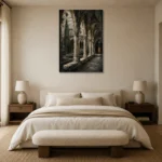 Cloister Arcade Gothic Architecture Wall Art Canvas Print showcased in an elegant minimalist interior