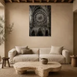 Rose Window Gothic Architecture Wall Art Canvas Print presented in a sophisticated home setting