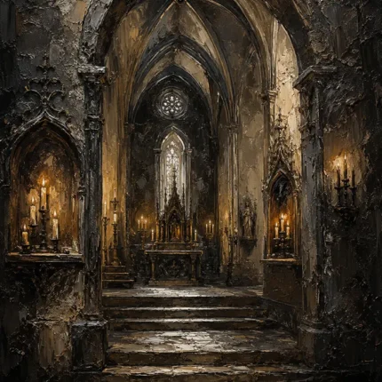 Candlelit Chapel Gothic Architecture Wall Art Canvas Print
