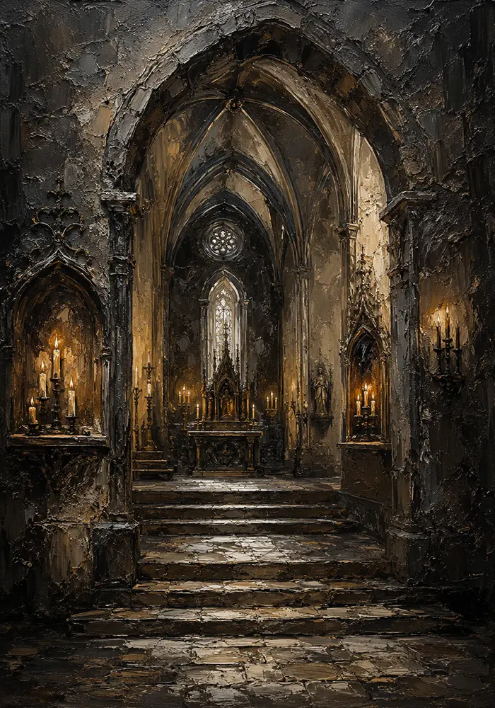 Candlelit Chapel Gothic Architecture Wall Art Canvas Print