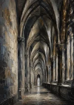 Vaulted Corridor Gothic Architecture Wall Art Canvas Print