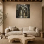 Cathedral Crossing Gothic Architecture Wall Art Canvas Print presented in a sophisticated home setting
