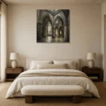 Cathedral Crossing Gothic Architecture Wall Art Canvas Print showcased in an elegant minimalist interior