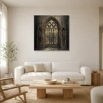 Stained Glass Sanctuary Gothic Architecture Wall Art Canvas Print styled in a refined neutral interior