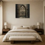 Stained Glass Sanctuary Gothic Architecture Wall Art Canvas Print showcased in an elegant minimalist interior