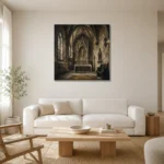 Sanctuary Altar Gothic Architecture Wall Art Canvas Print styled in a refined neutral interior