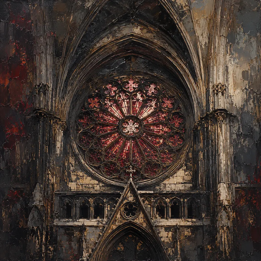Crimson Rose Window Gothic Architecture Wall Art Canvas Print