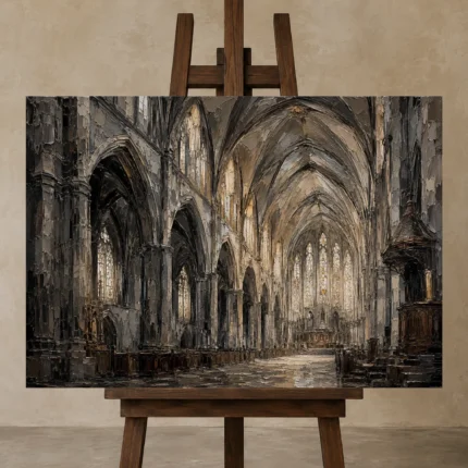 Grand Nave Gothic Architecture Wall Art Canvas Print shown in Studio Easel