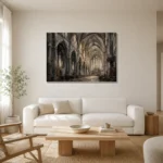 Grand Nave Gothic Architecture Wall Art Canvas Print styled in a refined neutral interior