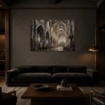 Grand Nave Gothic Architecture Wall Art Canvas Print shown in a warm modern interior