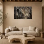 Grand Nave Gothic Architecture Wall Art Canvas Print presented in a sophisticated home setting