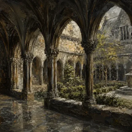 Cloister Garden Gothic Architecture Wall Art Canvas Print