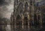 Rainlit Cathedral Gothic Architecture Wall Art Canvas Print