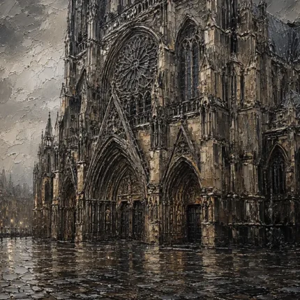 Rainlit Cathedral Gothic Architecture Wall Art Canvas Print