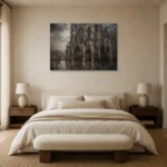 Rainlit Cathedral Gothic Architecture Wall Art Canvas Print showcased in an elegant minimalist interior