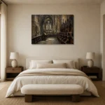 Choir Stalls Gothic Architecture Wall Art Canvas Print showcased in an elegant minimalist interior