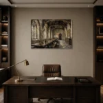 Great Hall Gothic Architecture Wall Art Canvas Print displayed in a contemporary gallery-inspired room