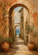 Sea View Archway Mediterranean Architecture Wall Art Canvas Print
