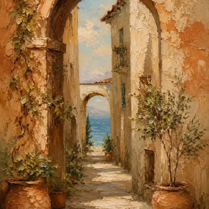 Sea View Archway Mediterranean Architecture Wall Art Canvas Print