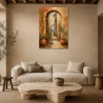 Sea View Archway Mediterranean Architecture Wall Art Canvas Print presented in a sophisticated home setting