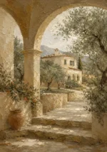 Olive Grove Villa Mediterranean Architecture Wall Art Canvas Print