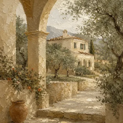 Olive Grove Villa Mediterranean Architecture Wall Art Canvas Print