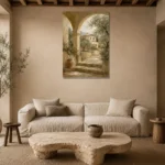 Olive Grove Villa Mediterranean Architecture Wall Art Canvas Print presented in a sophisticated home setting