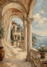 Coastal Loggia Mediterranean Architecture Wall Art Canvas Print