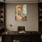 Coastal Loggia Mediterranean Architecture Wall Art Canvas Print displayed in a contemporary gallery-inspired room