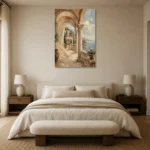 Coastal Loggia Mediterranean Architecture Wall Art Canvas Print showcased in an elegant minimalist interior