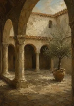 Shadowed Cloister Mediterranean Architecture Wall Art Canvas Print