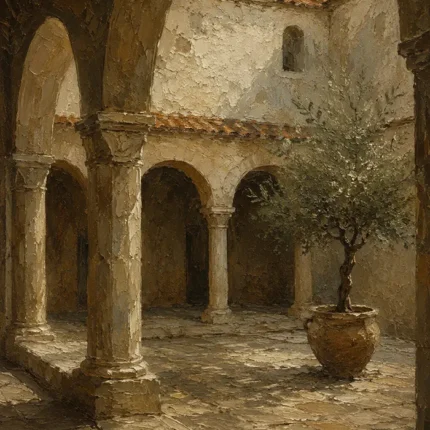 Shadowed Cloister Mediterranean Architecture Wall Art Canvas Print