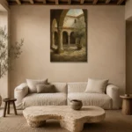 Shadowed Cloister Mediterranean Architecture Wall Art Canvas Print presented in a sophisticated home setting