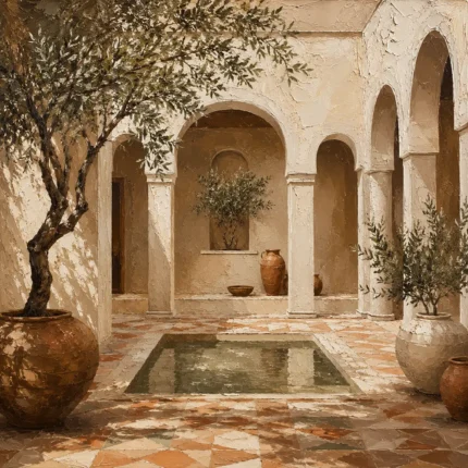 Reflecting Pool Courtyard Mediterranean Architecture Wall Art Canvas Print