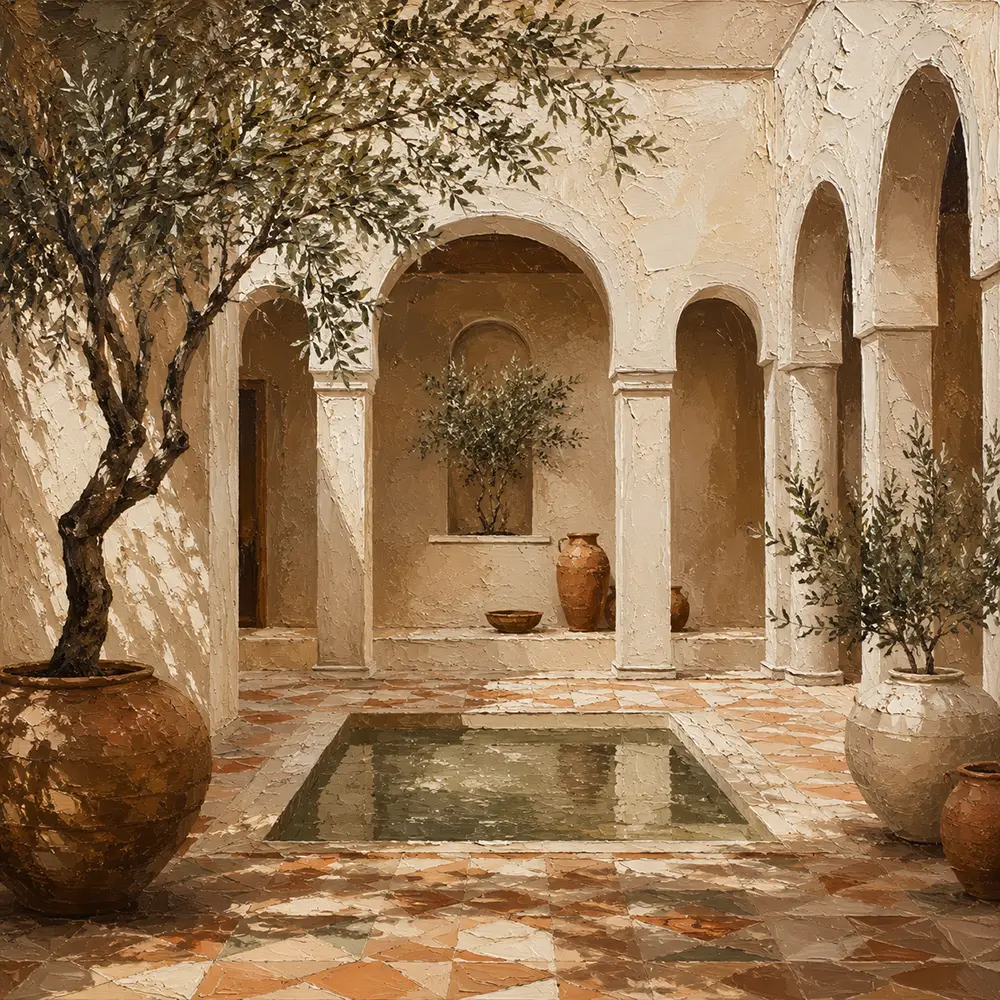 Reflecting Pool Courtyard Mediterranean Architecture Wall Art Canvas Print